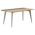 Technische titel: "Moderne houten eettafel met metalen poten en twee kleurenschema's"