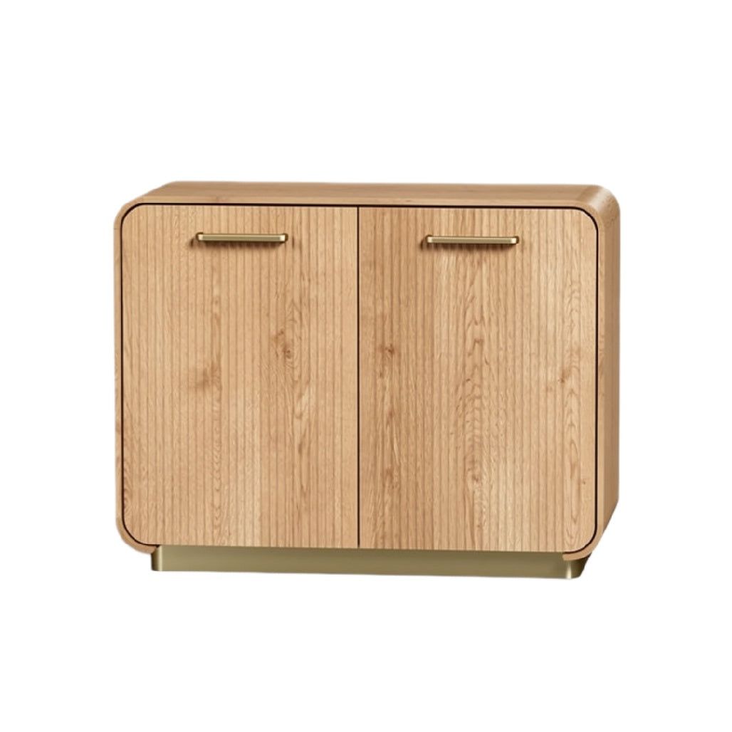 Titel: "Moderne Houten Kast met Gouden Accenten"