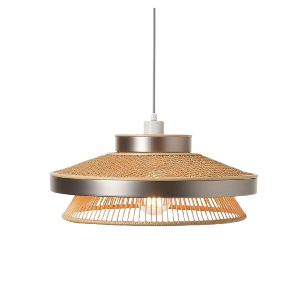 Moderne Rieten Hanglamp met Metalen Accenten