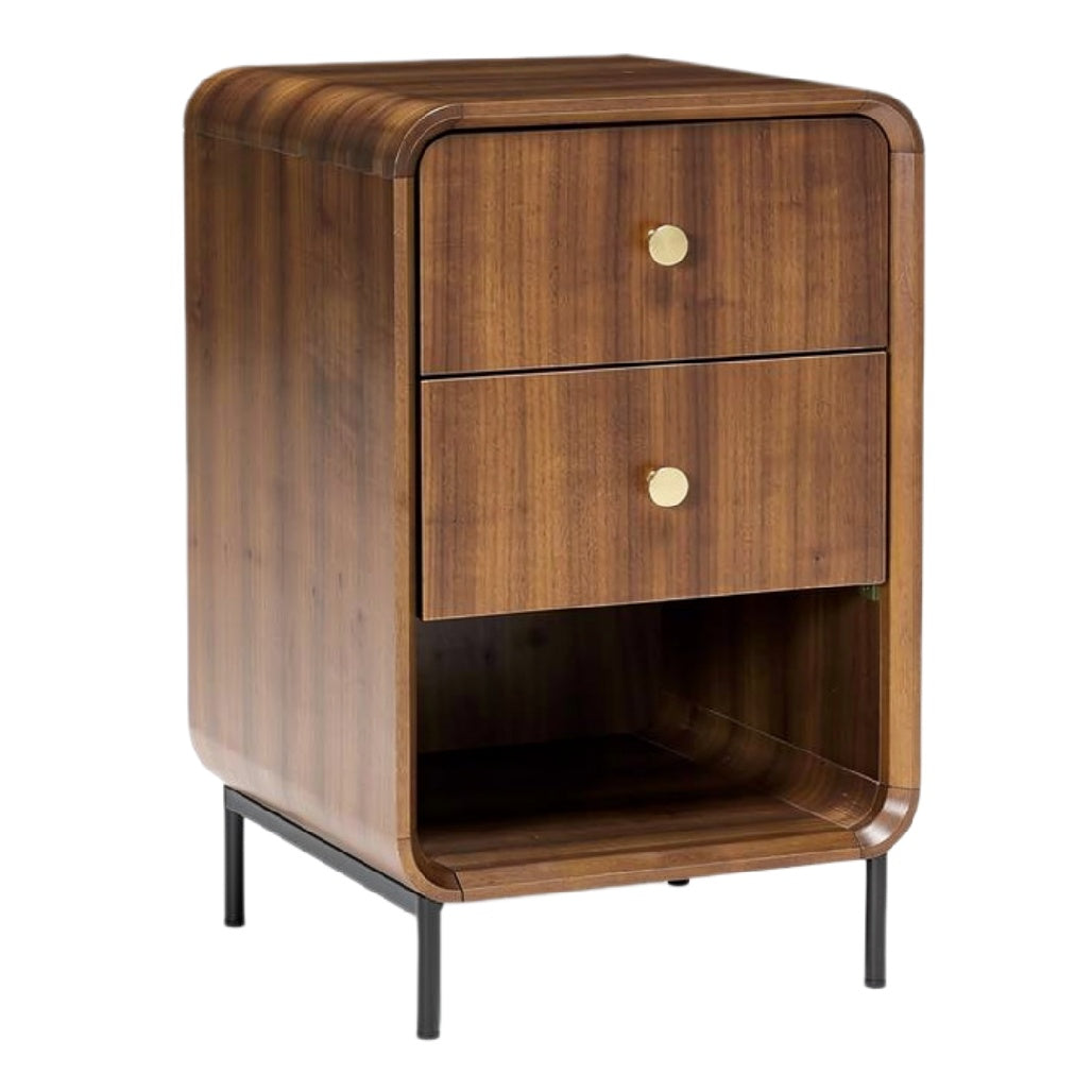 **Moderne Houten Nachtkast met Lade en Open Compartiment**